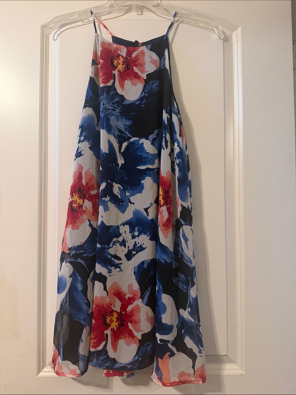 Lulu's Navy, White & Coral Floral Midi Dress